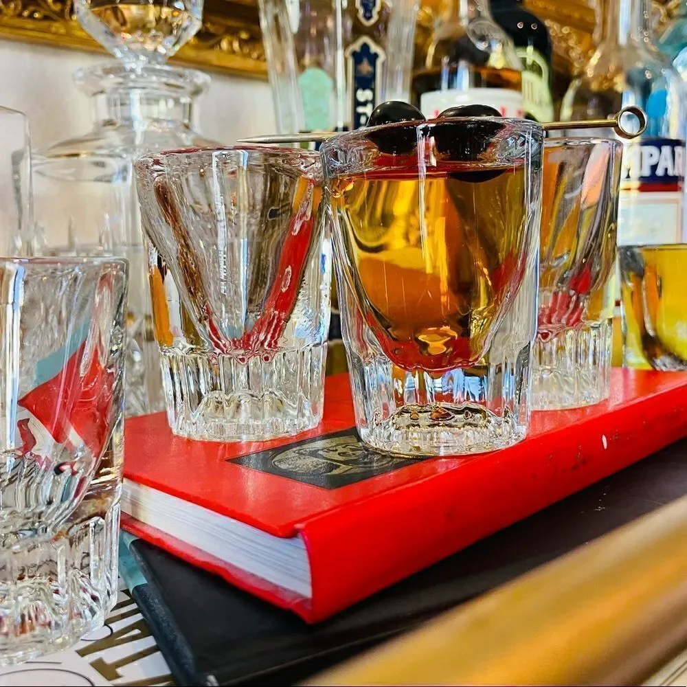 ♥️ 6 vintage mid century thick heavyweight shot glasses,  PRICE FIRM.